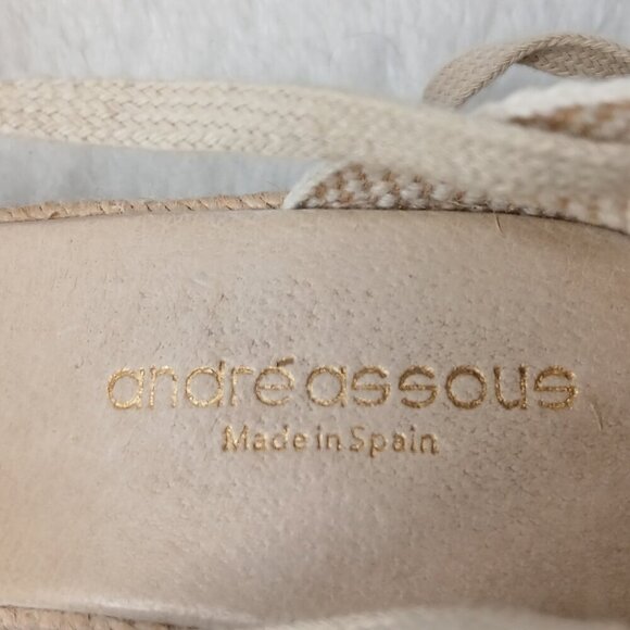 Women's Andre Assous Black & Beige Striped Wedge Heel Espadrille Sandals Size 10 - Picture 10 of 11